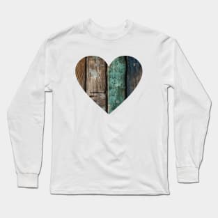 Distressed Wood Heart Long Sleeve T-Shirt